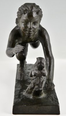 Georges Crouzat, Art Deco Faun and Squirrel, 1934, Bronze-KTN-1422846