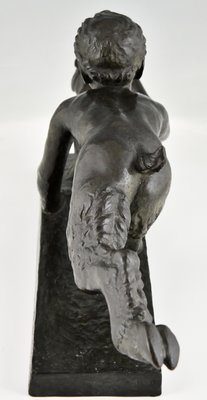 Georges Crouzat, Art Deco Faun and Squirrel, 1934, Bronze-KTN-1422846