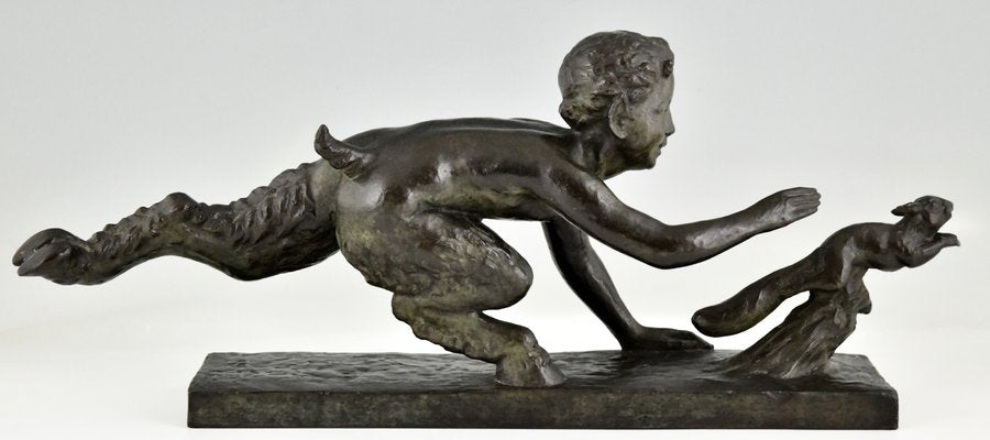 Georges Crouzat, Art Deco Faun and Squirrel, 1934, Bronze-KTN-1422846