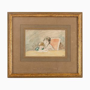 Georges D'Espanat, Figurative Scene, 20th Century, Drawing on Paper, Framed-WFS-1807429