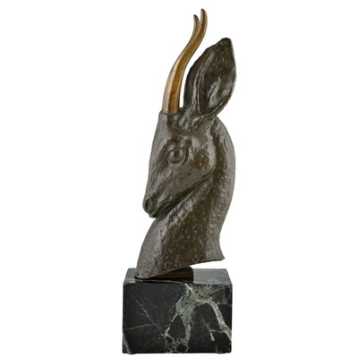 Georges Garreau, Art Deco Bust of a Deer, Bronze-KTN-1318548