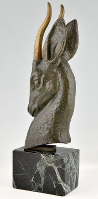 Georges Garreau, Art Deco Bust of a Deer, Bronze-KTN-1318548