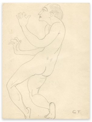 Georges-henri Tribout - Naked Man Standing - Original Drawing - Early 20th Century-ZCI-870854