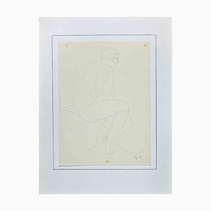 Georges-Henri Tribout, Nude Man, Original Pencil Drawing, 1950s-ZCI-1293891