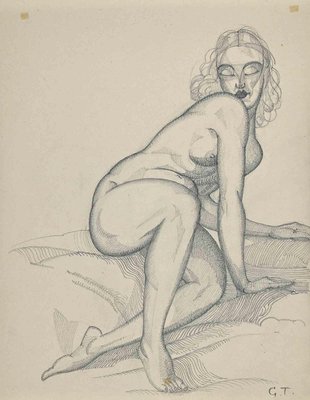 Georges-Henri Tribout, Reclined Nude, Original Pencil Drawing, 1950s-ZCI-1293890