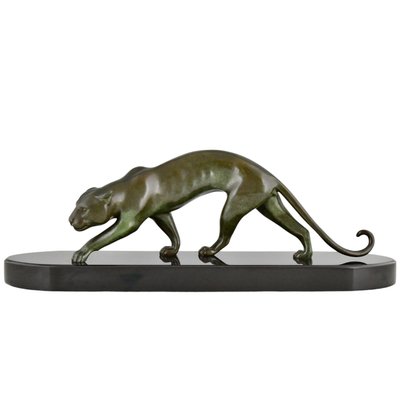 Georges Lavroff, Art Deco Panther Sculpture, 1925, Bronze & Marble-KTN-2028885