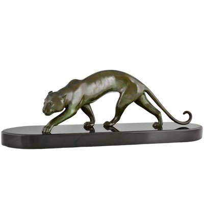 Georges Lavroff, Art Deco Panther Sculpture, 1925, Bronze & Marble-KTN-2028885