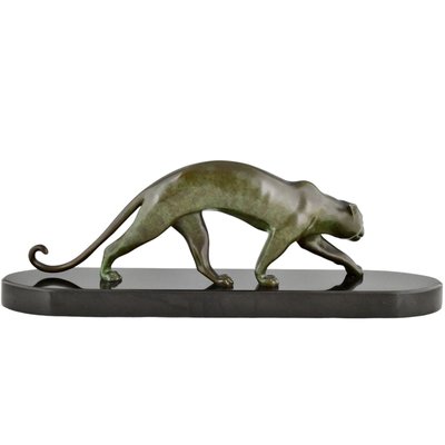 Georges Lavroff, Art Deco Panther Sculpture, 1925, Bronze & Marble-KTN-2028885