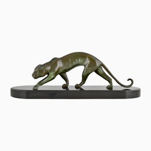 Georges Lavroff, Art Deco Panther Sculpture, 1925, Bronze & Marble-KTN-2028885