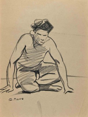 Georges Pierre, Reclined Figure, Charcoal Drawing, 1950s-ZCI-2029481