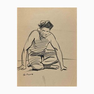 Georges Pierre, Reclined Figure, Charcoal Drawing, 1950s-ZCI-2029481