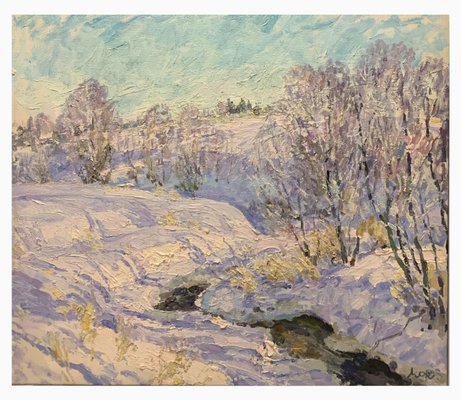 Georgij Moroz, Winter Illuminated Brook, Oil Painting, 2005-QUE-1718950