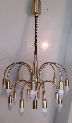 German 16-Light Chandelier in Gold-Colored Metal from TZ Leuchten, 1970s-HOI-1276809