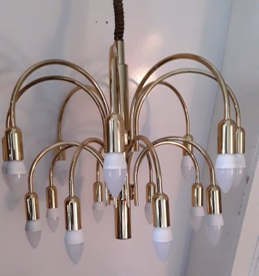 German 16-Light Chandelier in Gold-Colored Metal from TZ Leuchten, 1970s-HOI-1276809