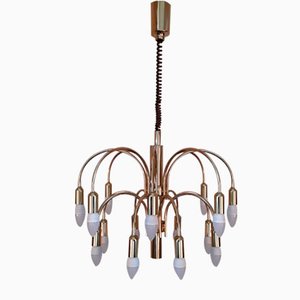 German 16-Light Chandelier in Gold-Colored Metal from TZ Leuchten, 1970s-HOI-1276809