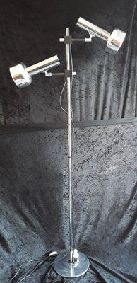 German 2-Light Multi-Adjustable Floor Lamp with Chrome-Plated Metal Frame, Black Plastic Mount and Chrome Reflectors from Staff, 1970s-HOI-1312098