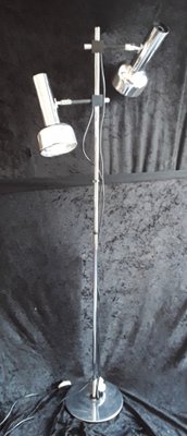 German 2-Light Multi-Adjustable Floor Lamp with Chrome-Plated Metal Frame, Black Plastic Mount and Chrome Reflectors from Staff, 1970s-HOI-1312098