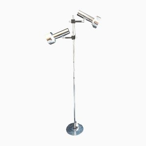 German 2-Light Multi-Adjustable Floor Lamp with Chrome-Plated Metal Frame, Black Plastic Mount and Chrome Reflectors from Staff, 1970s-HOI-1312098