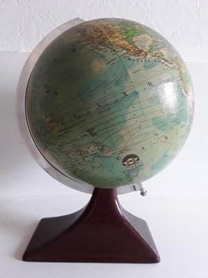 German Art Deco Brown Lacquered Aluminium Globe from JRO-Verlag, 1930s-HOI-694906