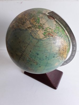 German Art Deco Brown Lacquered Aluminium Globe from JRO-Verlag, 1930s-HOI-694906