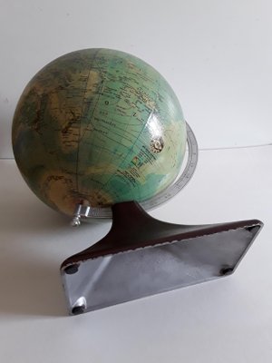 German Art Deco Brown Lacquered Aluminium Globe from JRO-Verlag, 1930s-HOI-694906