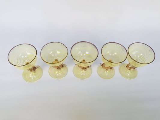 German Art Deco Handcrafted Champagne Glasses with Fish-Shaped Stems from Lauscha Glashütte, 1920s, Set of 5-JP-1219758