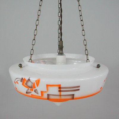 German Art Deco Pendant Lamp in Enameled Glass and Brass, 1930s-OE-933630