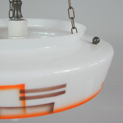 German Art Deco Pendant Lamp in Enameled Glass and Brass, 1930s-OE-933630