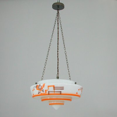 German Art Deco Pendant Lamp in Enameled Glass and Brass, 1930s-OE-933630