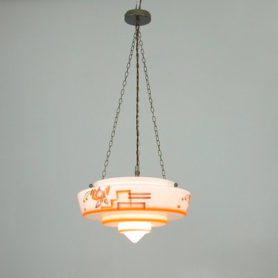 German Art Deco Pendant Lamp in Enameled Glass and Brass, 1930s-OE-933630