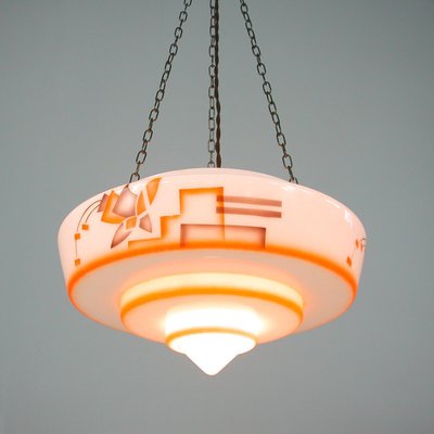 German Art Deco Pendant Lamp in Enameled Glass and Brass, 1930s-OE-933630