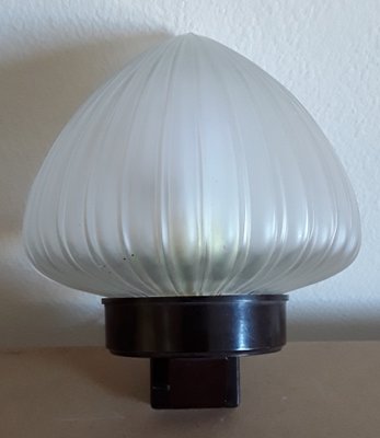 German Art Deco Wall Lamp with Brown Bakelite Mounting & Relief Glass Shade, 1920s-HOI-1415043