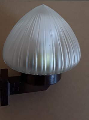 German Art Deco Wall Lamp with Brown Bakelite Mounting & Relief Glass Shade, 1920s-HOI-1415043