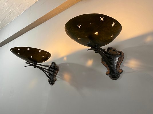 German Art Deco Wall Lamps in Wrought Iron and Brass, 1930s, Set of 2-YZD-1325117