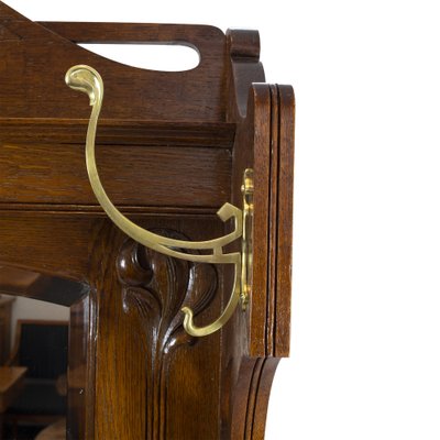 German Art Nouveau Oak Wardrobe with Brass Hooks-WFJ-1031196