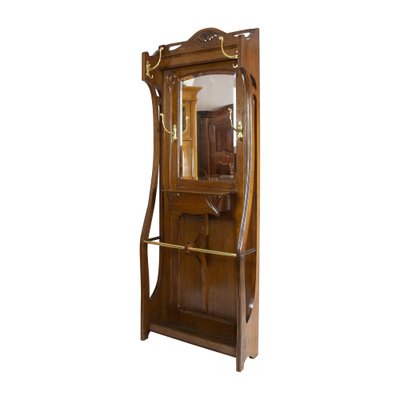 German Art Nouveau Oak Wardrobe with Brass Hooks-WFJ-1031196