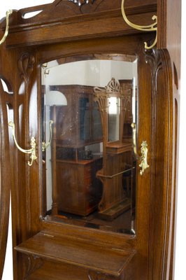 German Art Nouveau Oak Wardrobe with Brass Hooks-WFJ-1031196