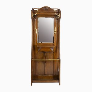 German Art Nouveau Oak Wardrobe with Brass Hooks-WFJ-1031196