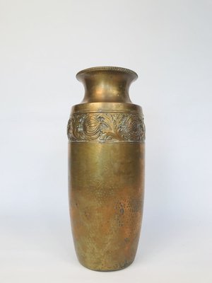 German Art Nouveau Wrought & Hammered Brass Vase from WMF, 1920s-JP-788450