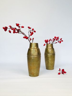 German Art Nouveau Wrought & Hammered Brass Vases from WMF, 1920s, Set of 2-JP-788427