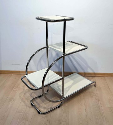 German Bauhaus Cream-White Lacquer Nickel Plate Steel Tube Shelf by Emile Guyot, 1930s-NNB-1315575