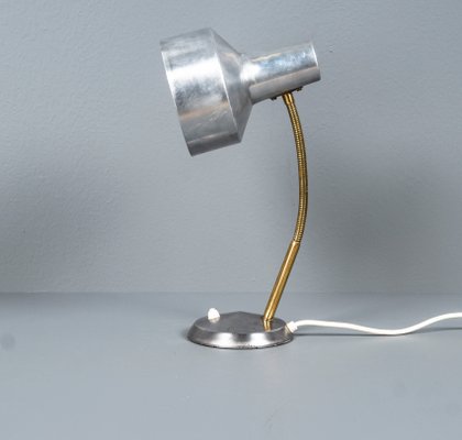 German Bauhaus Kaiser Idell Style Desk Lamp in Silver & Gold With Swan Neck, 1950s-VLO-1179130