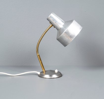 German Bauhaus Kaiser Idell Style Desk Lamp in Silver & Gold With Swan Neck, 1950s-VLO-1179130