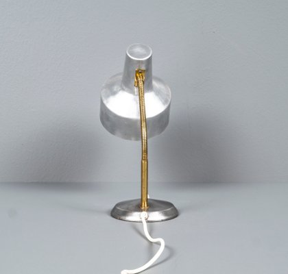 German Bauhaus Kaiser Idell Style Desk Lamp in Silver & Gold With Swan Neck, 1950s-VLO-1179130