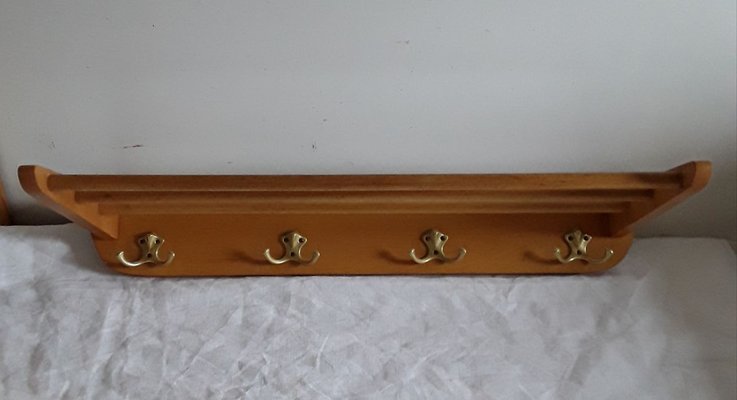 German Beech & Brass Wall Rack, 1960s-HOI-773386