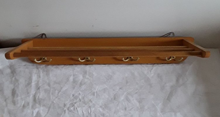 German Beech & Brass Wall Rack, 1960s-HOI-773386