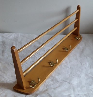 German Beech & Brass Wall Rack, 1960s-HOI-773386