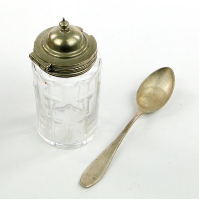 German Biedermeier Mustard Container with Spoon, 1930s, Set of 2-BKO-1801344