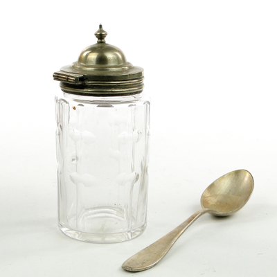 German Biedermeier Mustard Container with Spoon, 1930s, Set of 2-BKO-1801344