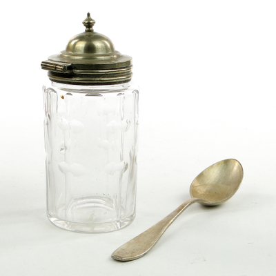 German Biedermeier Mustard Container with Spoon, 1930s, Set of 2-BKO-1801344